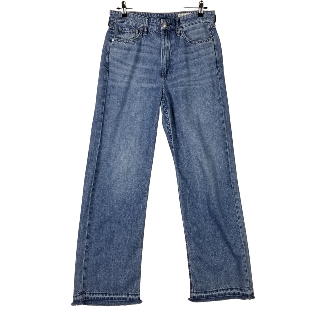 Rag & Bone Wide Leg Jeans Womens 27 Blue Orian High Rise Raw Hem WDD24H2935FWOR